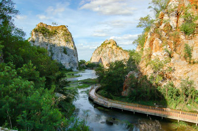 Scenic view of river amidst trees against sky