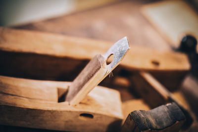 Close-up of wood on table