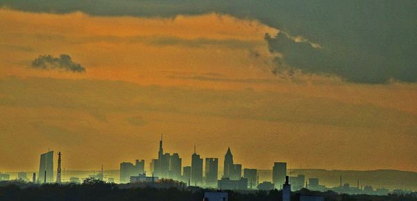 View of cityscape against sky during sunset