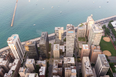 High angle view of buildings in city