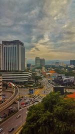 City buildings against cloudy sky