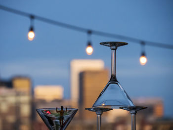 Close-up of lamp hanging on lamp post