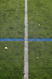 High angle view of soccer field