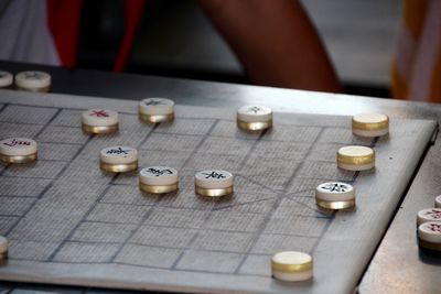 High angle view of board game on table