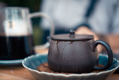 Close-up of tea cup on table