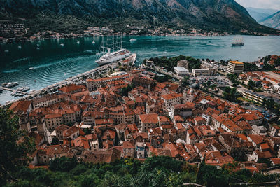 High angle view of buildings in city