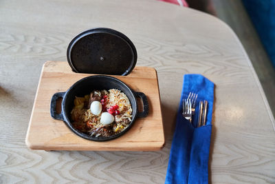 High angle view of food on table