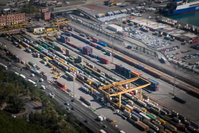 Aerial view of containers at harbor