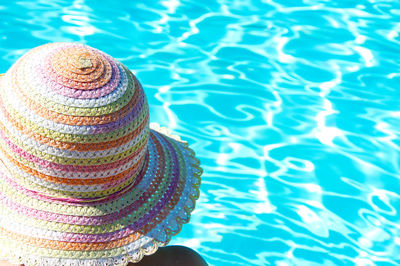 High angle view of hat in swimming pool