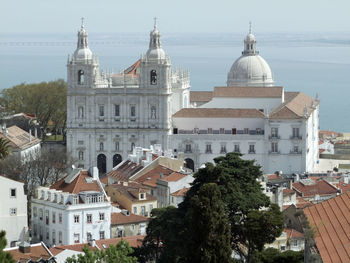 High angle view of buildings in city