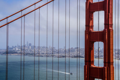 View of suspension bridge in city