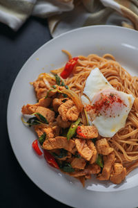 High angle view of meal served in plate
