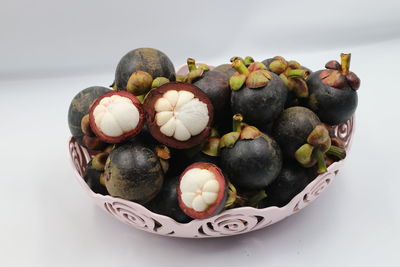High angle view of fruits in plate