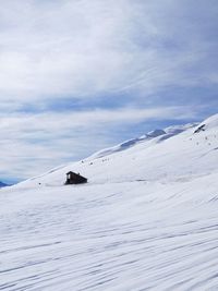 Scenic view of snow covered mountain against sky