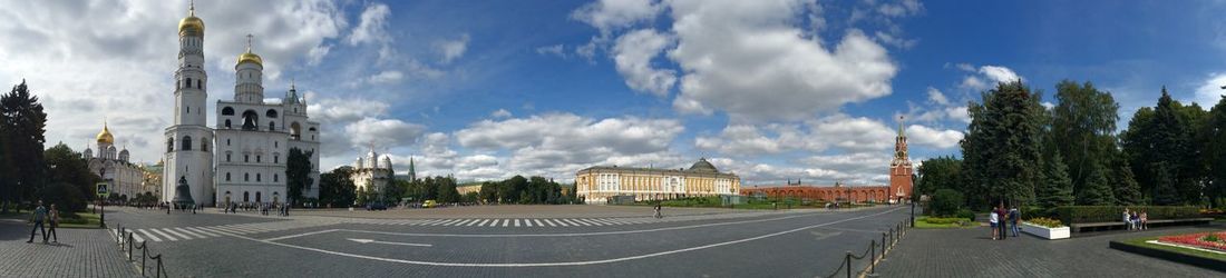 Panoramic view of church against cloudy sky