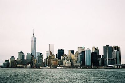 City skyline at sunset
