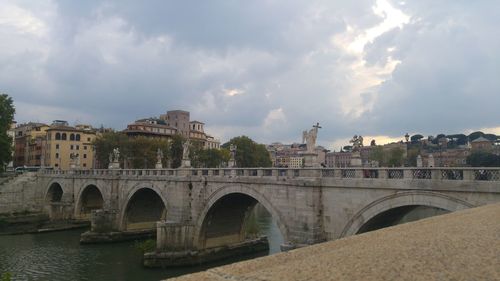 Panoramic view of bridge over city against sky