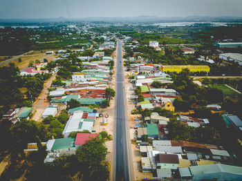 High angle view of cityscape against sky