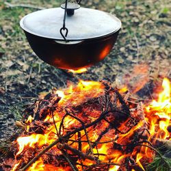 Close-up of fire on barbecue grill