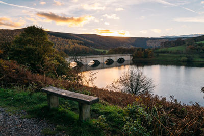 Scenic view of river against sky at sunset