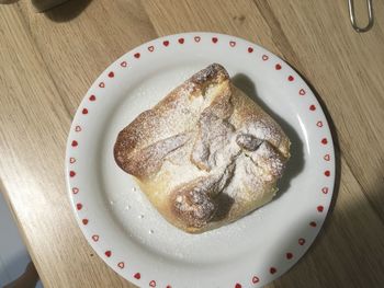 High angle view of dessert in plate on table