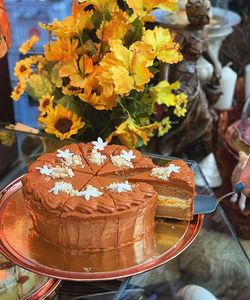 High angle view of cake on table