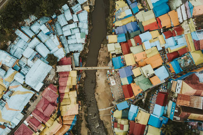 High angle view of multi colored building roof