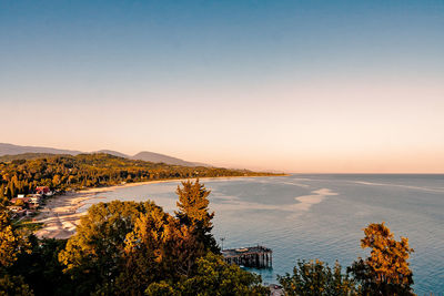 Scenic view of sea against clear sky