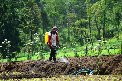 Full length of farmer working in farm