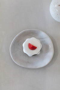 High angle view of dessert in plate on table