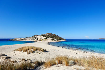 Scenic view of sea against clear blue sky