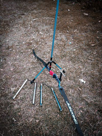 High angle view of chain swing hanging on field