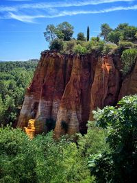 Rock formation on mountain against sky