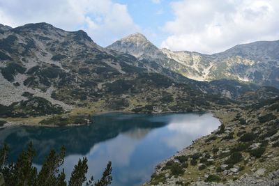 Scenic view of lake with mountains in background