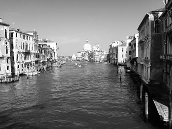 Canal passing through buildings in city