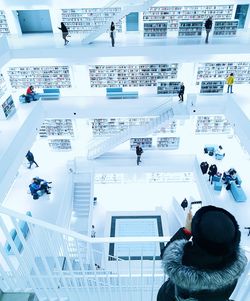 High angle view of people on snow