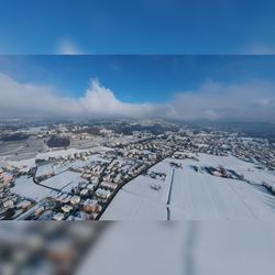 High angle view of city during winter