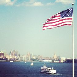 American flag in harbor