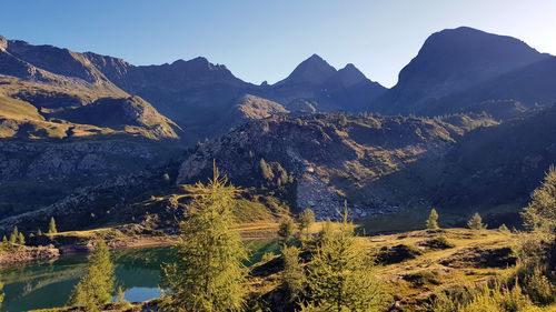 Scenic view of mountains against clear sky