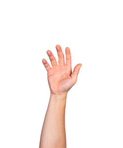 Close-up of human hand against white background