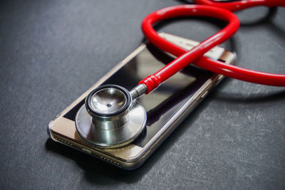 Close-up of red mirror