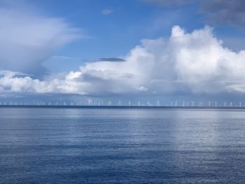 Scenic view of sea against blue sky