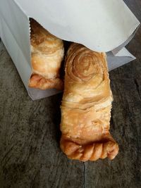 High angle view of bread on table