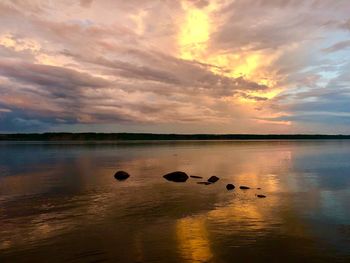 Scenic view of lake against sky during sunset