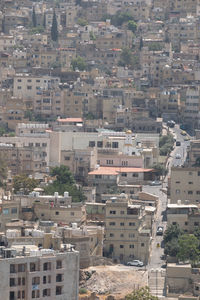 High angle view of buildings in city