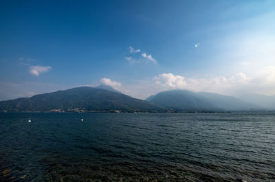 Scenic view of sea against blue sky