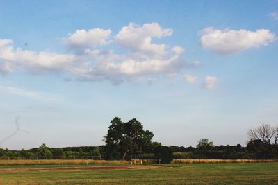 Scenic view of field against cloudy sky