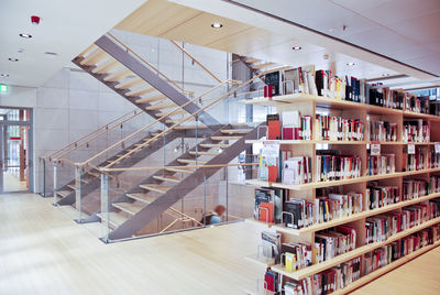 View of books in library