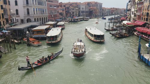 High angle view of boats in canal