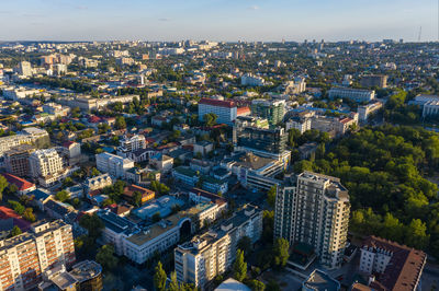 High angle view of buildings in city